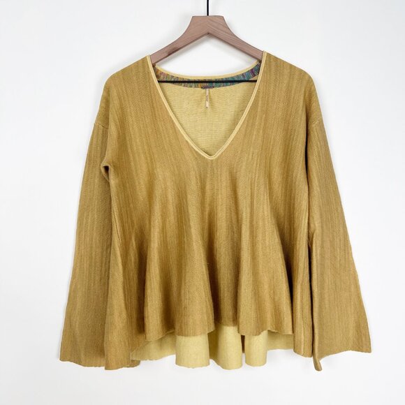 Free People Sundae Pullover Sweater Top Linen Oversized Boho Flare Bell Sleeve - Picture 6 of 12